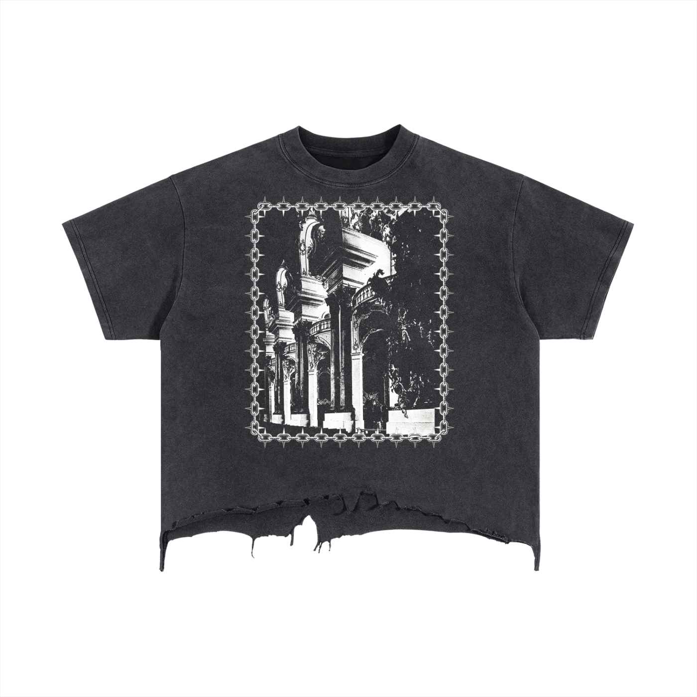 THE AUDIENCE BOXY RAW HEM TEE IN CHARCOAL