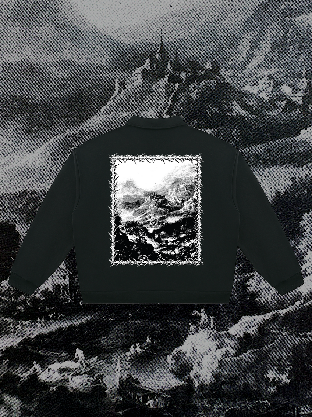 NOSFERATU'S CASTLE COLLARED CREWNECK IN DARKEST BLACK
