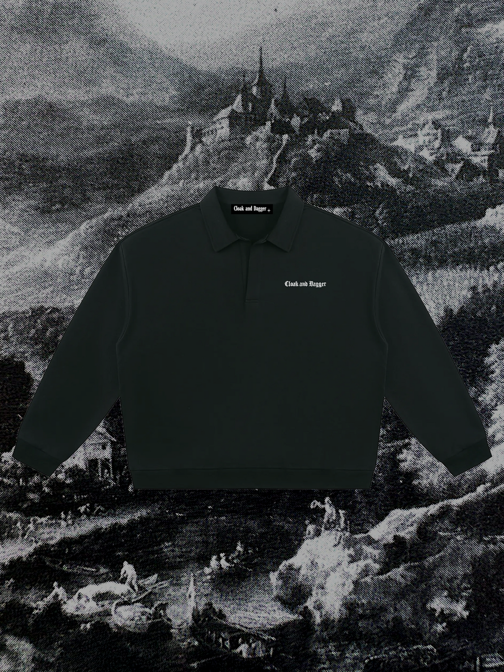 NOSFERATU'S CASTLE COLLARED CREWNECK IN DARKEST BLACK