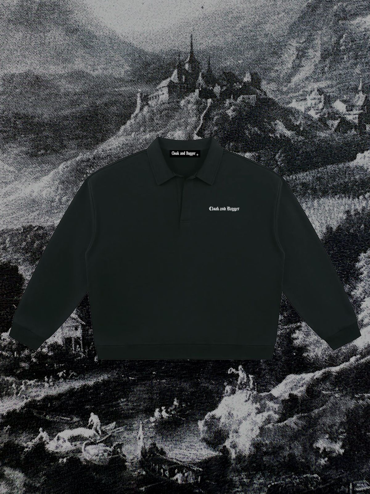 NOSFERATU'S CASTLE COLLARED CREWNECK IN DARKEST BLACK