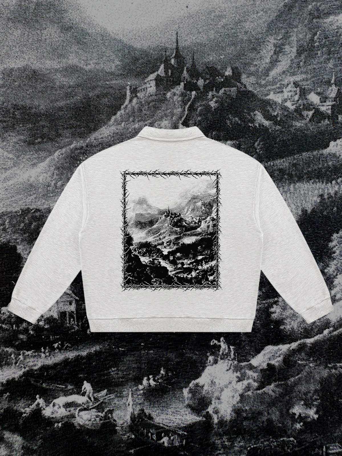 NOSFERATU'S CASTLE COLLARED CREWNECK IN MIST GRAY
