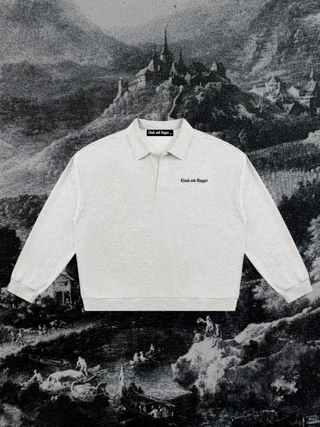 NOSFERATU'S CASTLE COLLARED CREWNECK IN MIST GRAY