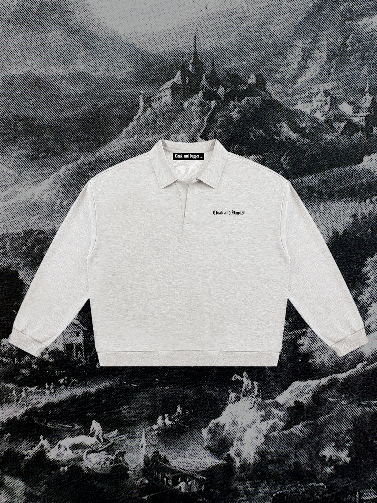 NOSFERATU'S CASTLE COLLARED CREWNECK IN MIST GRAY