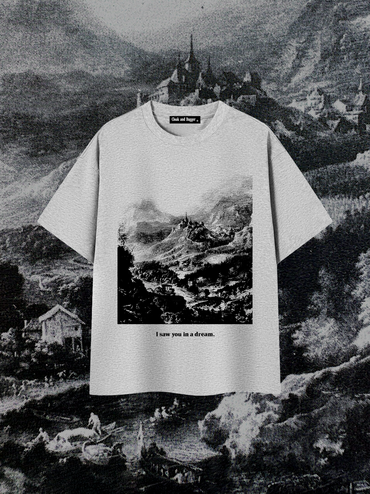 NOSFERATU'S CASTLE TEE IN MIST GRAY