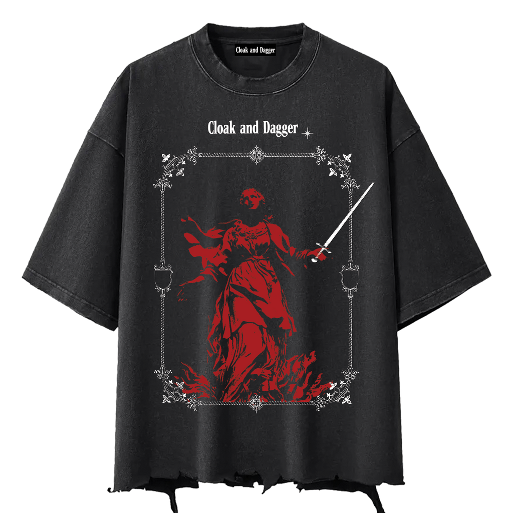 ANGEL OF DEATH RAW HEM SHIRT IN BLACK