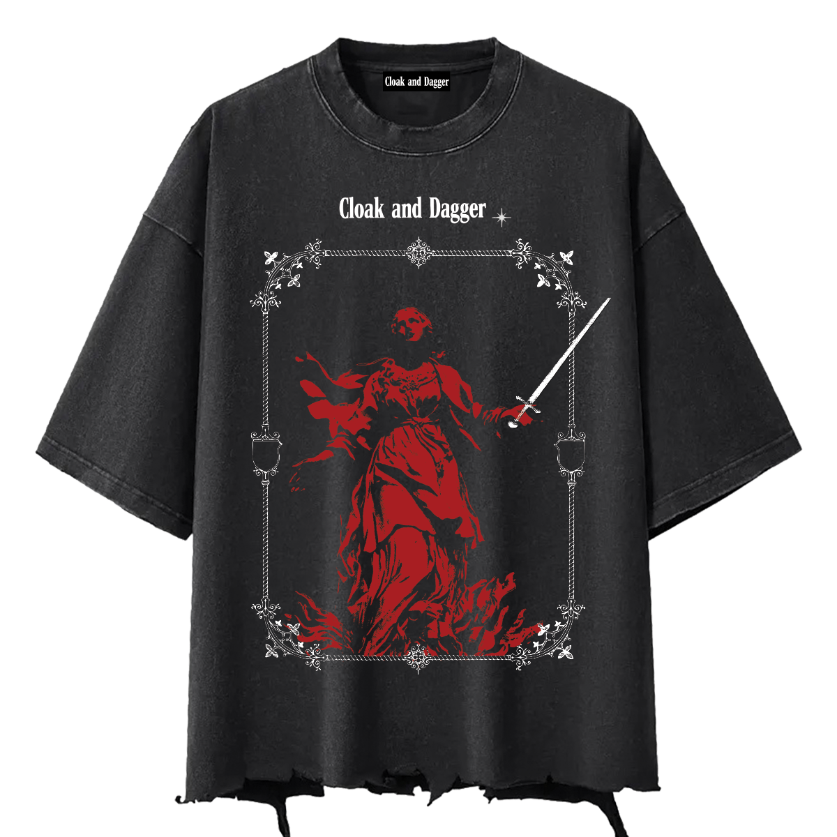 ANGEL OF DEATH RAW HEM SHIRT IN BLACK