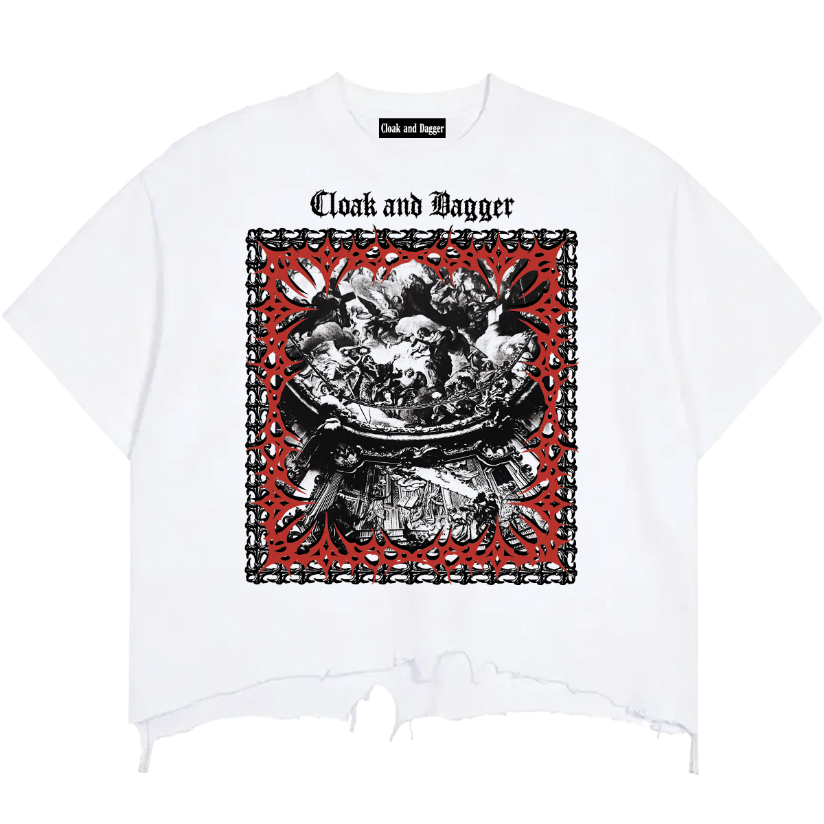 QUEEN OF HEAVEN BOXY RAW HEM TEE IN WHITE