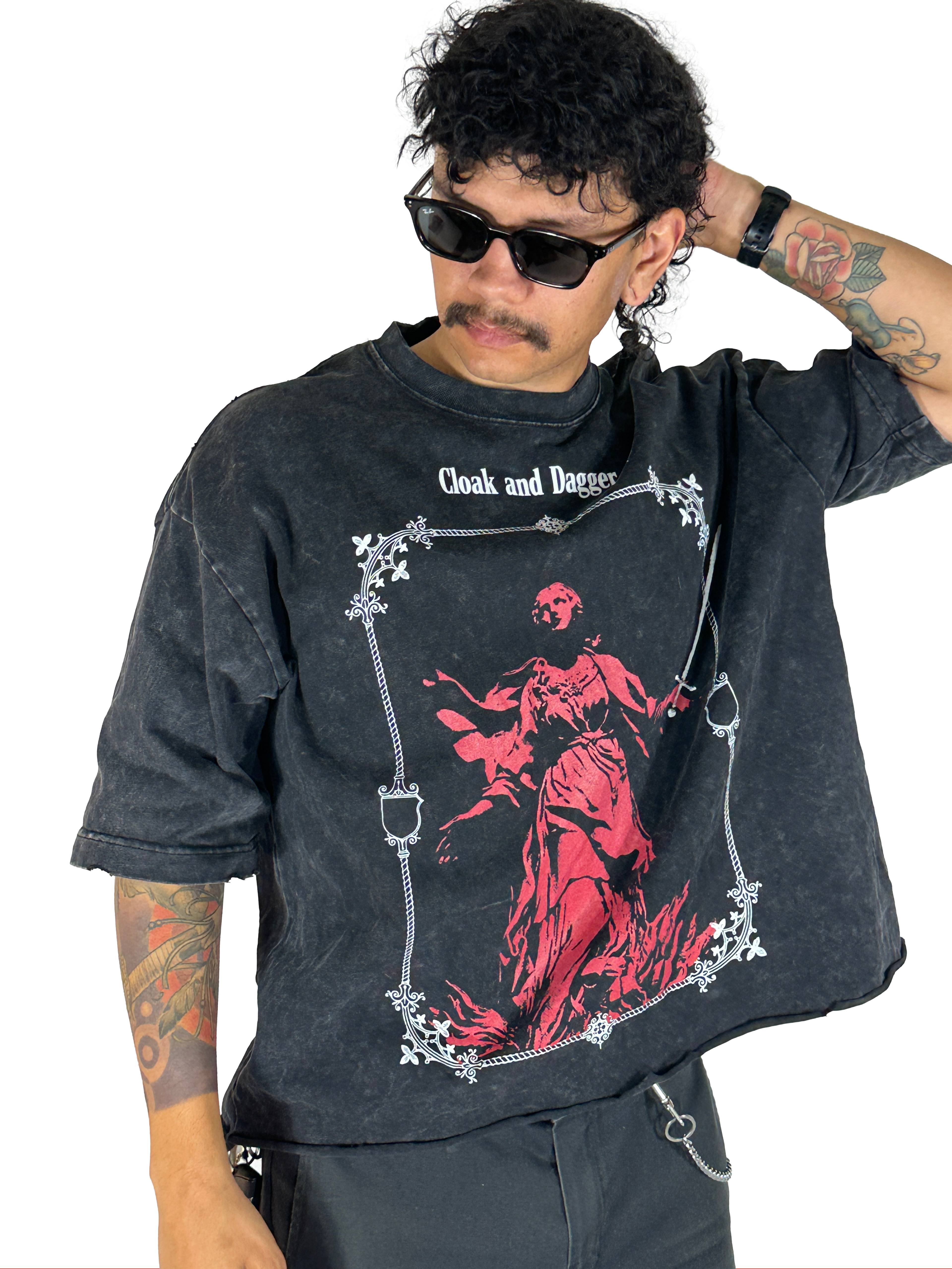ANGEL OF DEATH RAW HEM SHIRT IN BLACK
