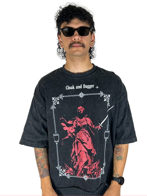ANGEL OF DEATH RAW HEM SHIRT IN BLACK