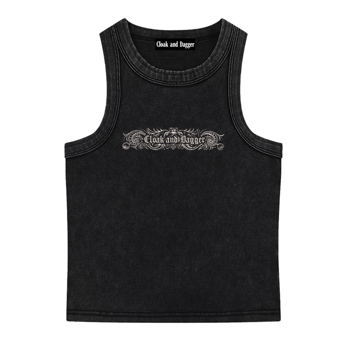FILIGREE WASHED CROP TANK IN BLACK