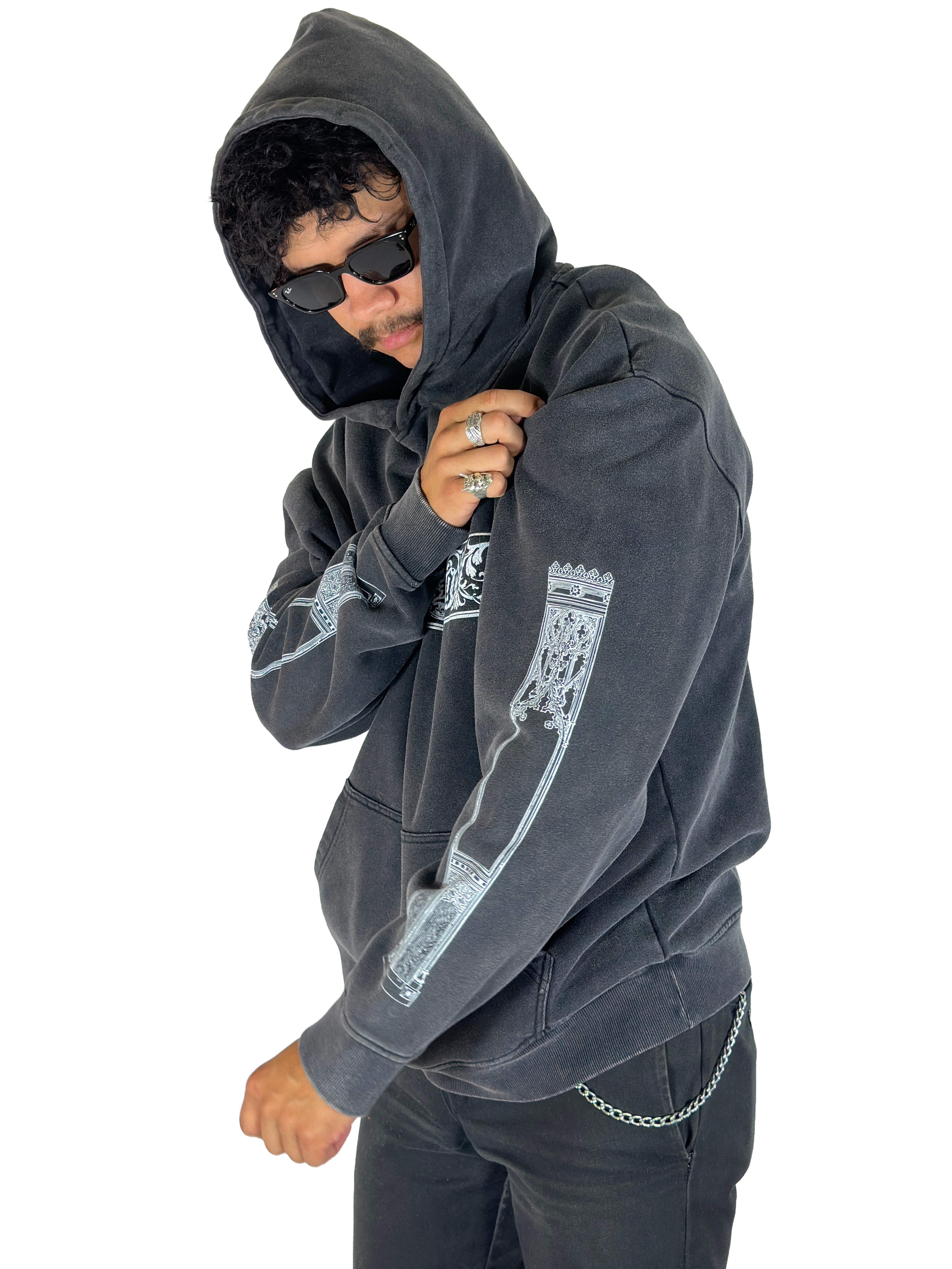FILIGREE WASHED HOODIE IN BLACK