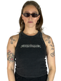 FILIGREE WASHED CROP TANK IN BLACK
