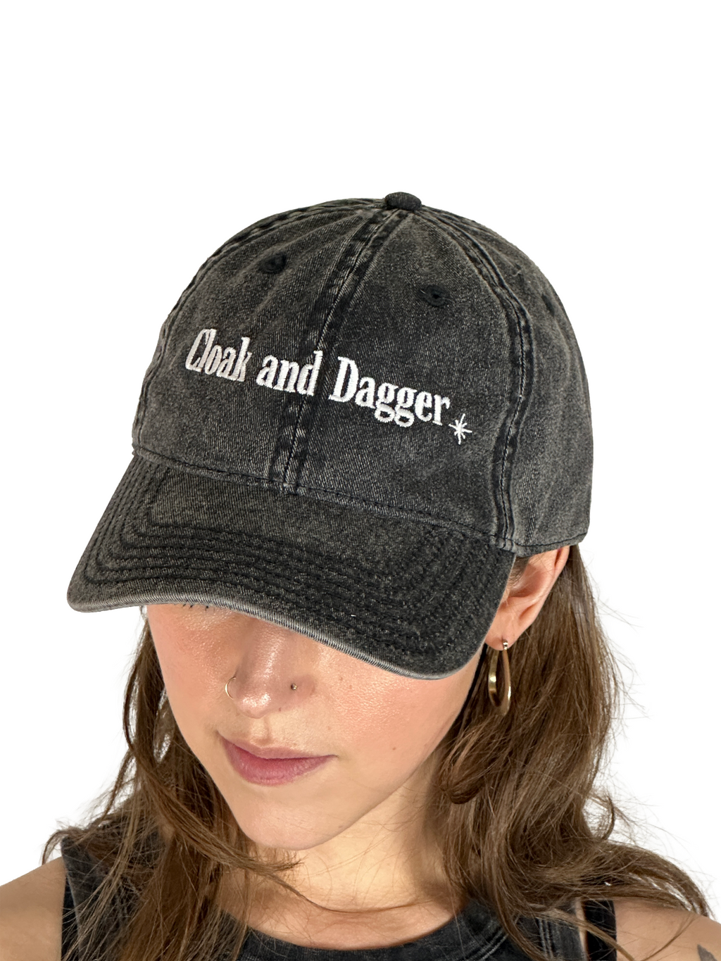 EMBROIDERED LOGO HAT IN WASHED BLACK