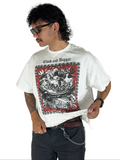 QUEEN OF HEAVEN BOXY RAW HEM TEE IN WHITE